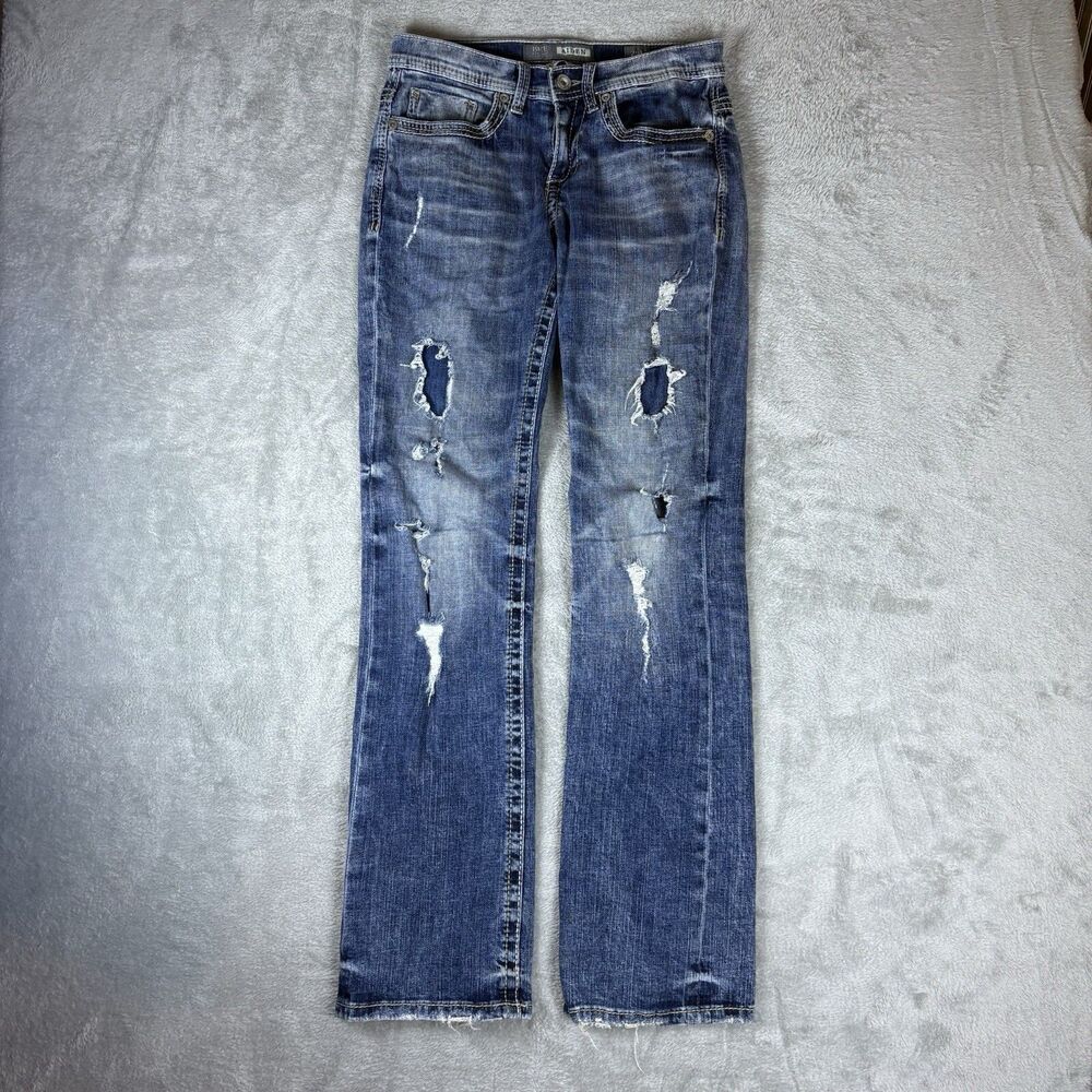 BKE Jeans Men 29L Blue Aiden Bootleg Low Rise Stretch Distressed Faded Wash